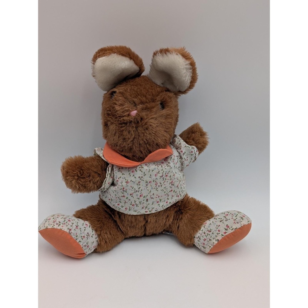 Dakin Brown Rabbit Floral Shirt‎ Feet 12 Inch 1979 Stuffed Animal Toy